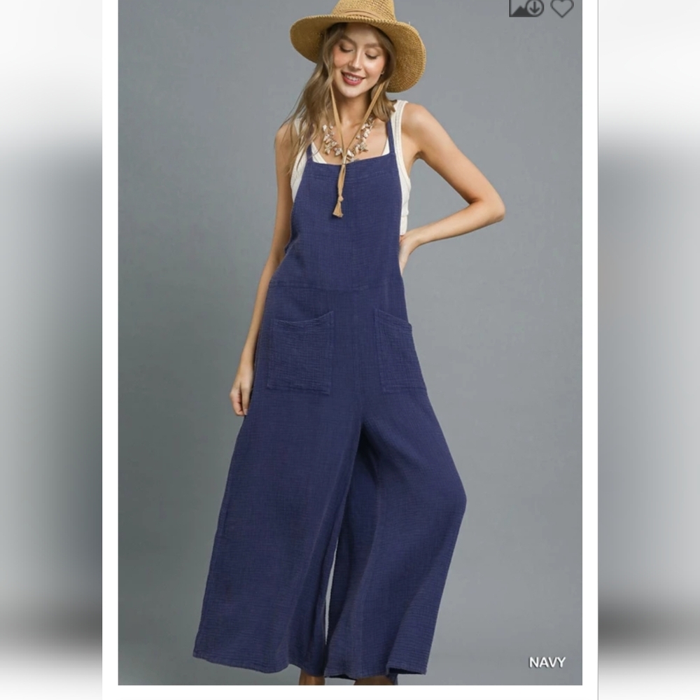 Umgee Mineral Wash Cotton Gauze Jumpsuit Navy